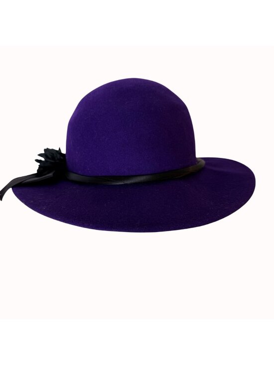 Vintage Purple Felt Wide Brim Hat Wool Head Hugger USA Black Ribbon Church main image 10
